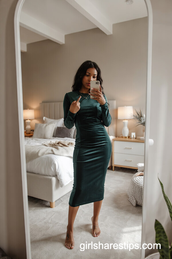 Emerald Green Velvet Midi Dress