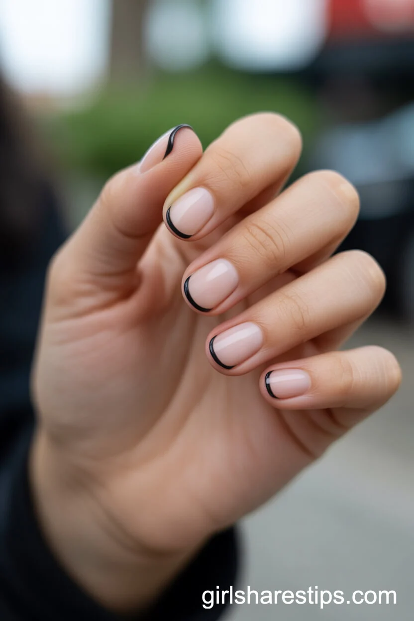 Micro Thin Black French Tips on Short Natural Nails