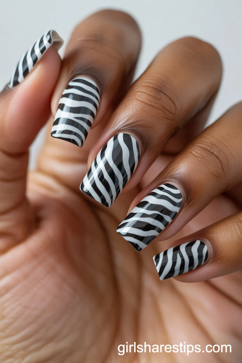 Striking Zebra Print Coffin Nails