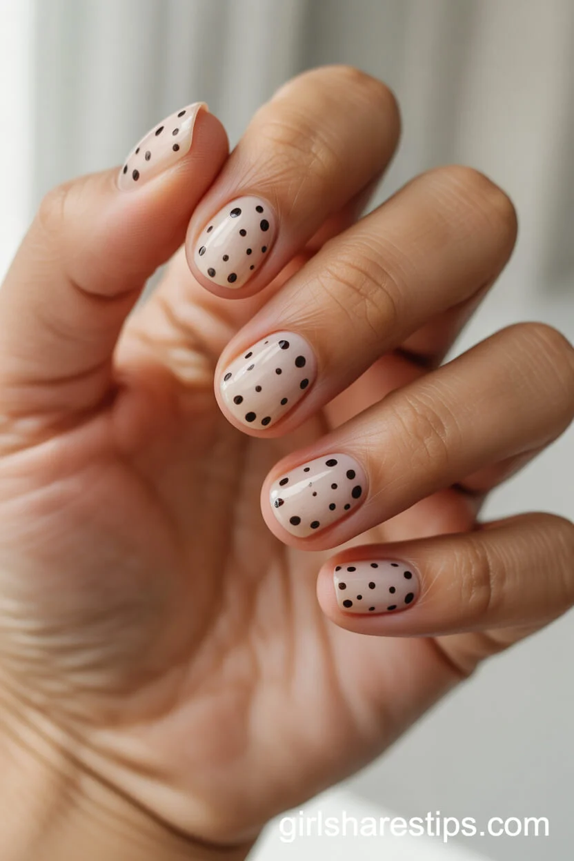 Minimal Black Dots on White Short Nails