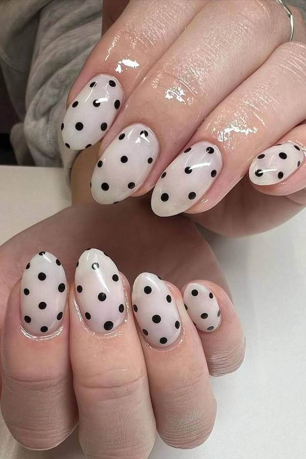 Classic Black and White Polka Dot Nails