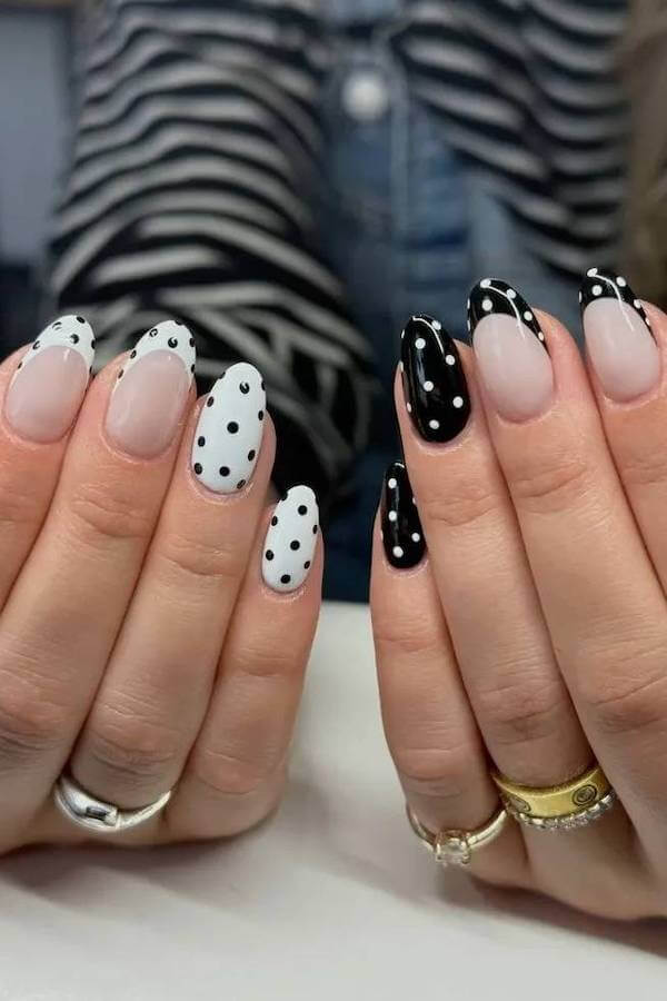 Monochrome Mixed Polka Dot Nails