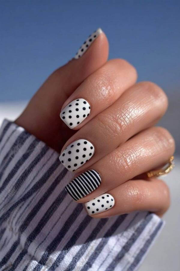 Polka Dot and Stripe Accent Nails