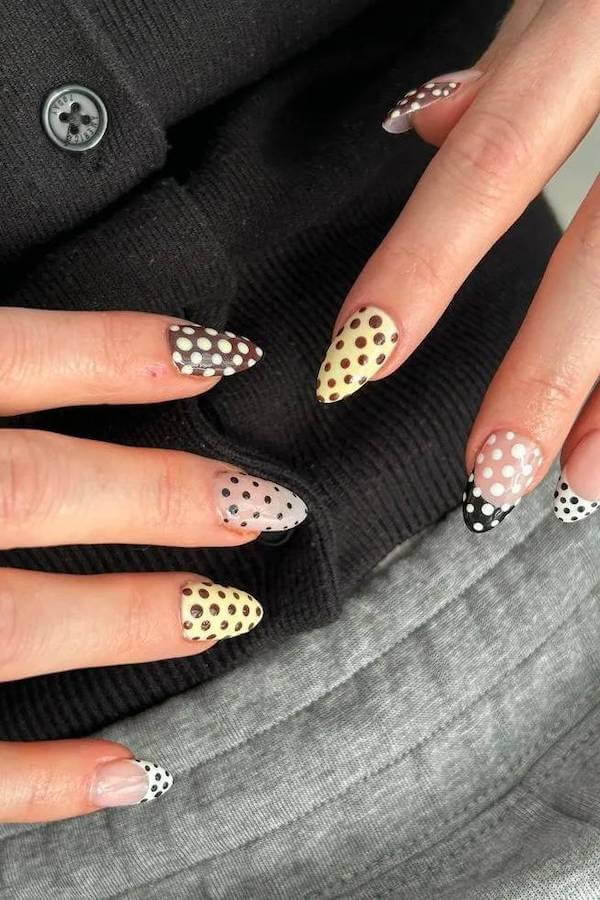Pastel and Black Polka Dot Mix Nails