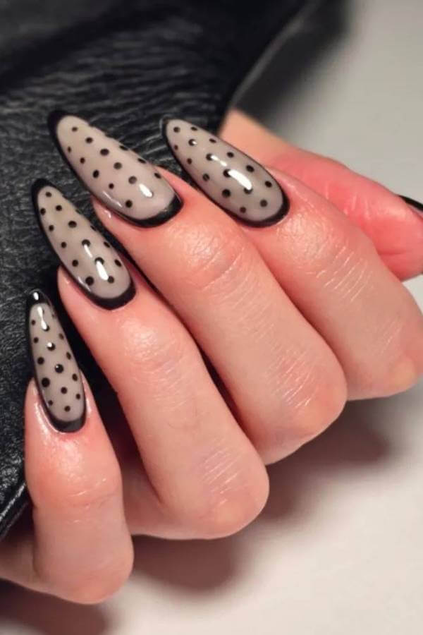 Sheer Black Polka Dot Outline Nails