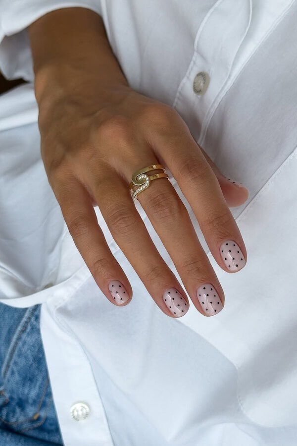 Sheer Nude Polka Dot Nails