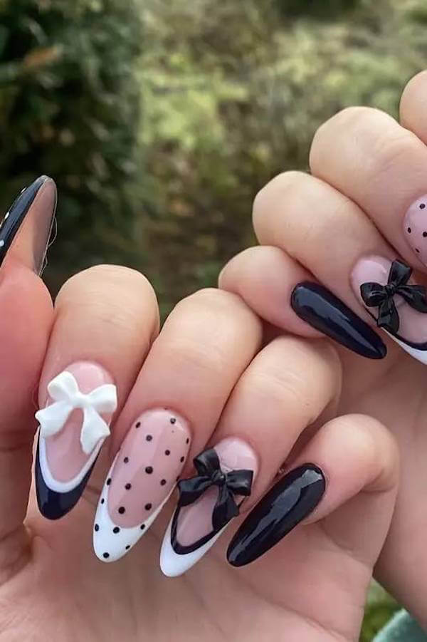 Polka Dot and Bow Nails