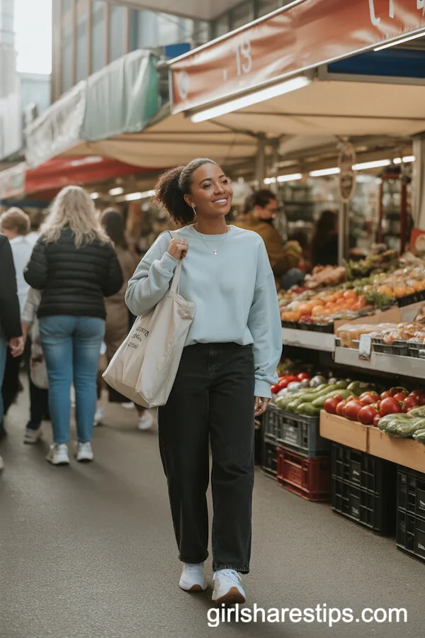 Oversized Sweater, White Sneakers, Tote Bag
