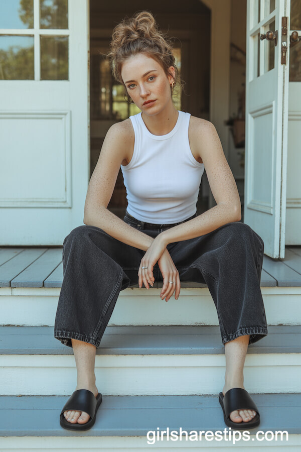Fitted Ribbed Tank and Slide Sandals for Casual Days