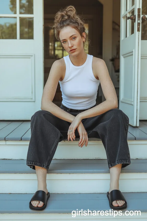 Fitted Ribbed Tank and Slide Sandals for Casual Days