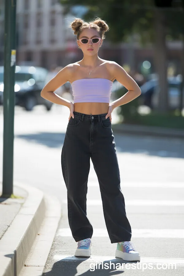 2000s-Inspired Pastel Bandeau Top and Platform Sneakers