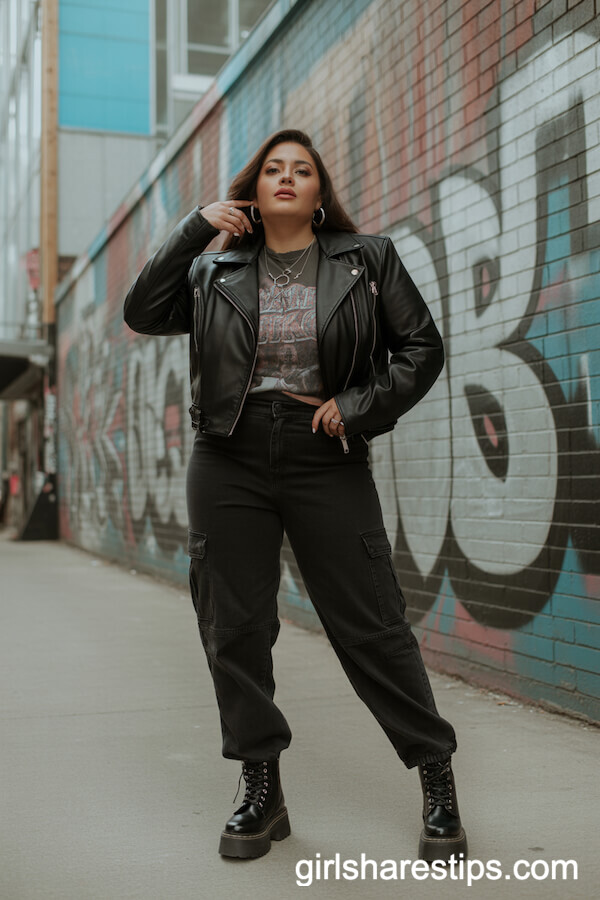 Edgy Leather Jacket with Black Cargo Pants for Urban Cool