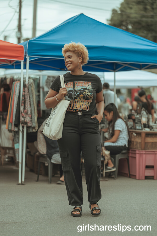black cargo pants outfit ideas for women