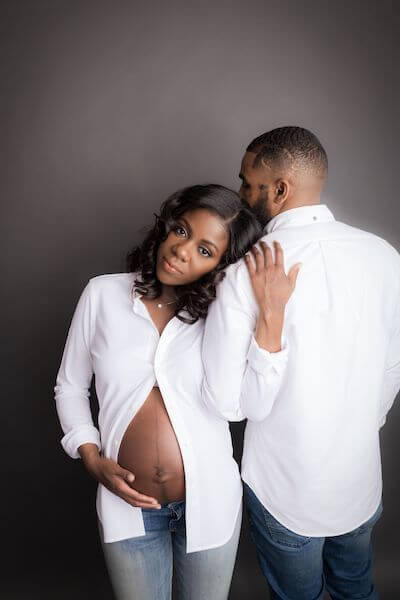 stylish black couple maternity pictures