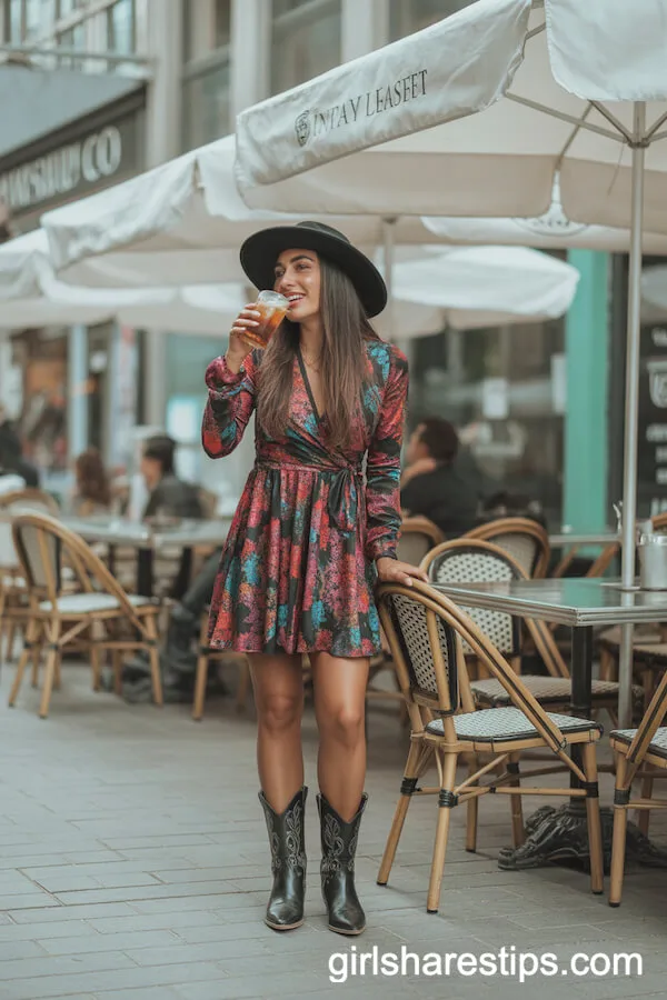 Floral Wrap Dress and Cowboy Boots