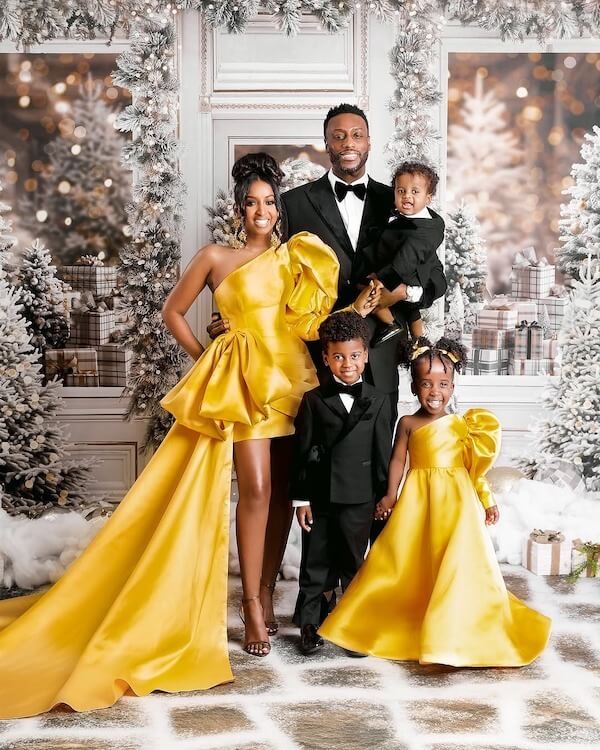 Elegant Gold and Black Family Christmas Outfits