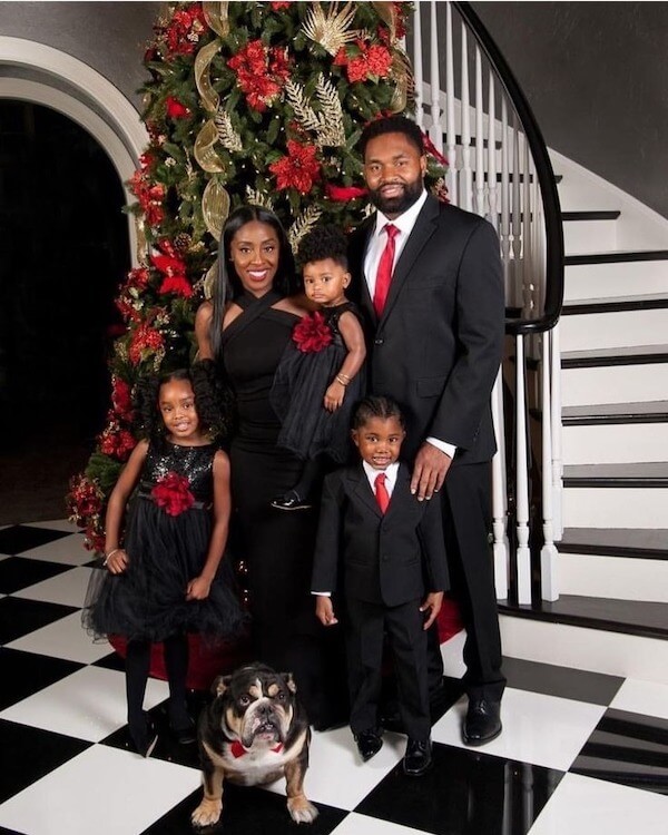 Chic Black and Red Christmas Family Portrait