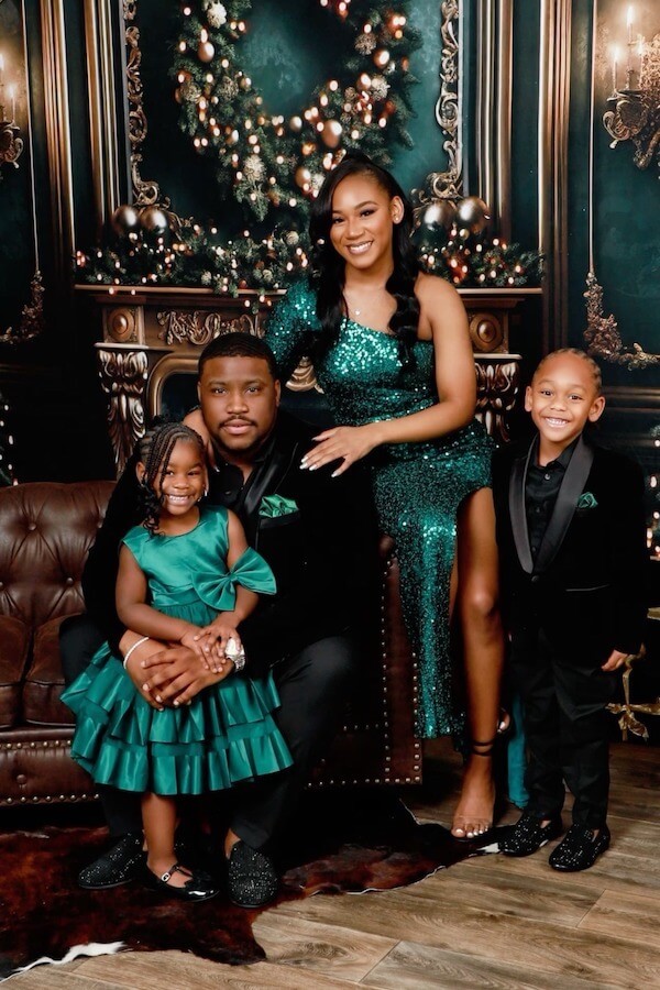 Sparkling Emerald Green Christmas Family Portrait