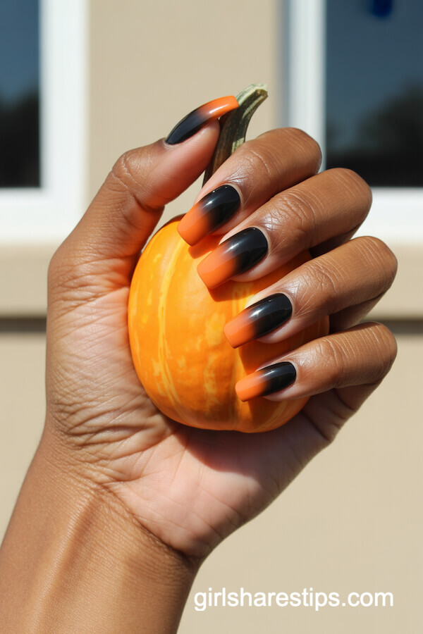 Black to Orange Ombre Coffin Nails