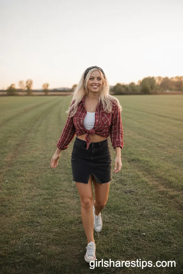 Country Playful: Plaid Shirt and Sneakers