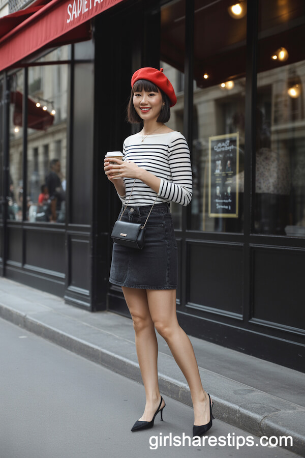 Parisian Chic: Striped Boatneck Top and Red Beret