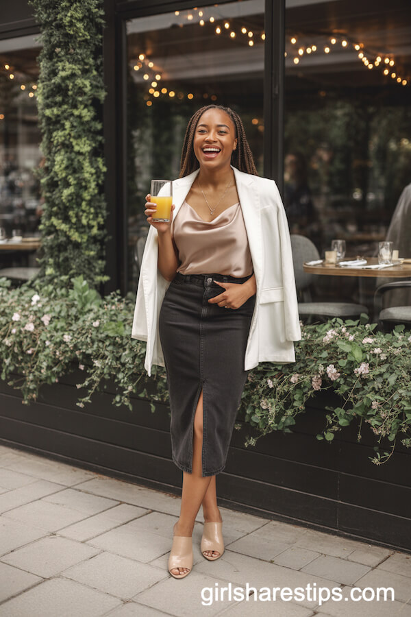 black jean skirt outfit ideas
