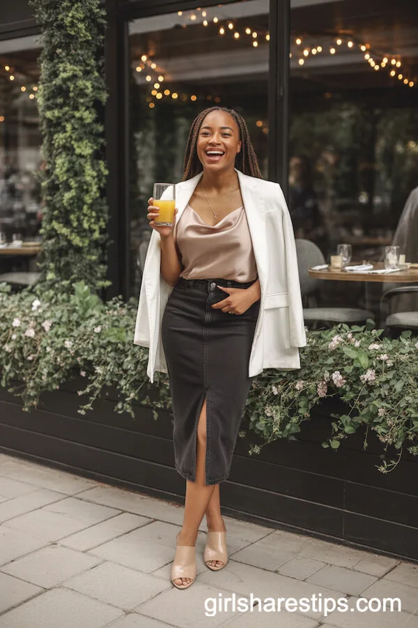 Brunch Sophistication: Champagne Camisole and Longline Blazer