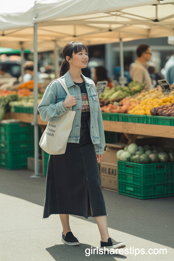 Casual Cool with Denim Jacket at the Farmer’s Market