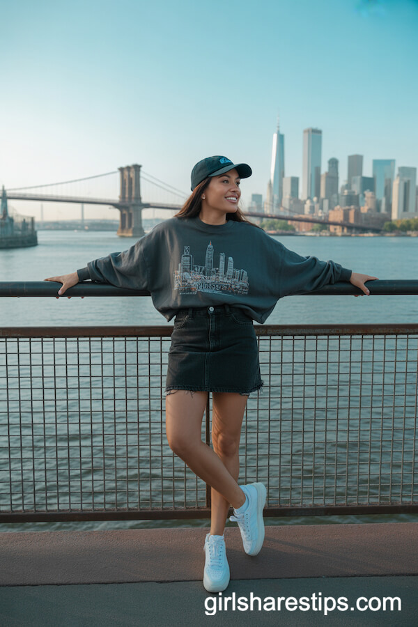Sporty City-Chic: Sweatshirt, Sneakers, and Cap