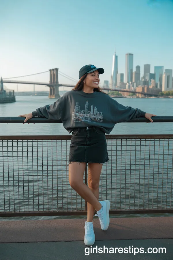 Sporty City-Chic: Sweatshirt, Sneakers, and Cap