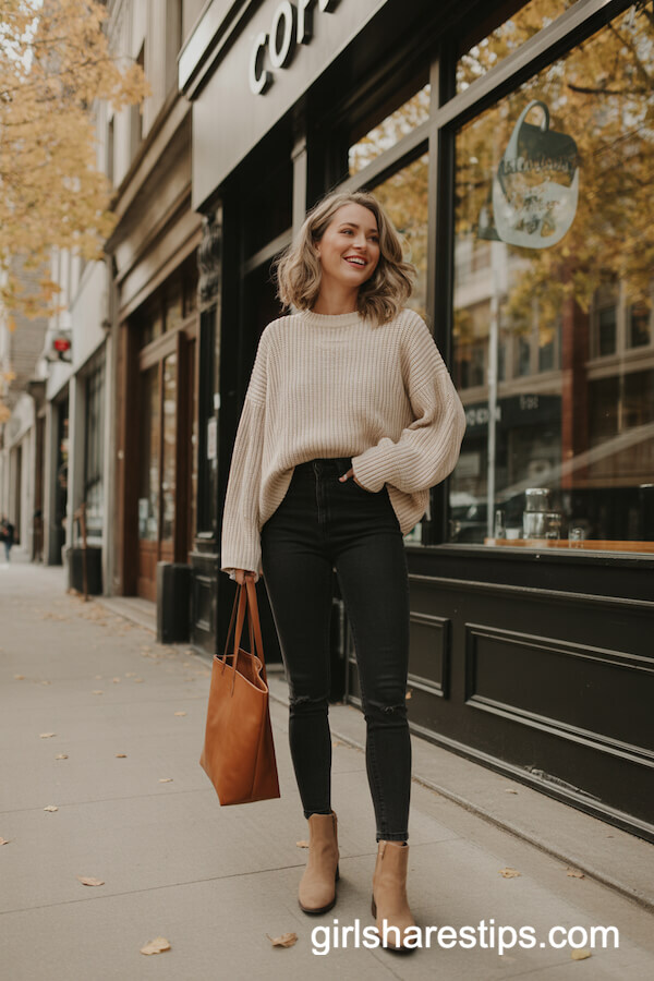 Oversized Knit Sweater with Black Skinny Jeans