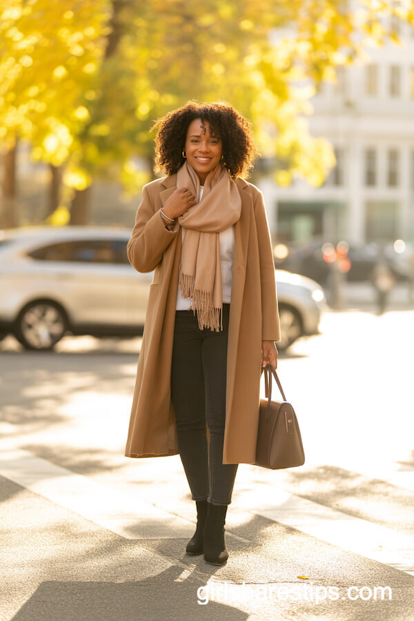 Camel Coat with Black Jeans