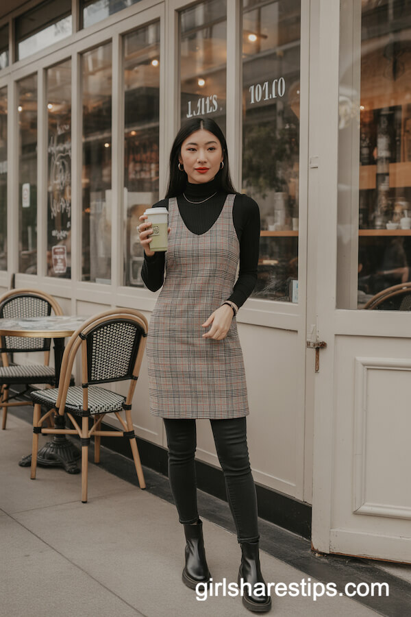 Plaid Dress with Black Skinny Jeans