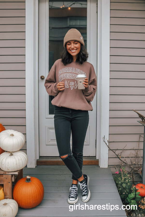 Vintage Sweatshirt with Fitted Black Jeans