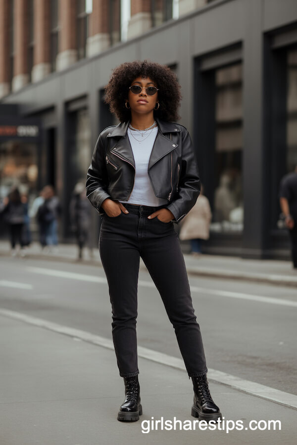 Cropped Leather Jacket with Black Jeans