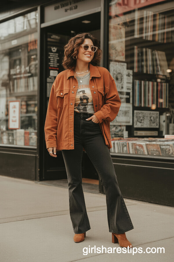 Corduroy Jacket with Flare Black Jeans