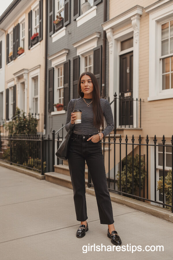 Striped Top with Straight Black Jeans