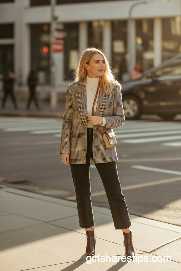 Plaid Blazer with Cropped Black Jeans