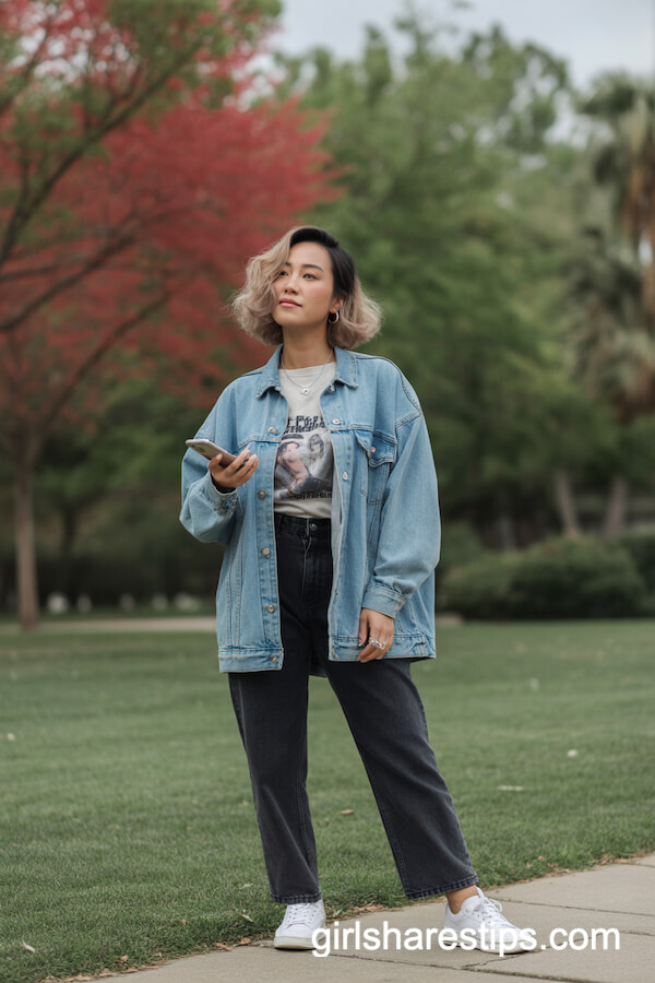 Denim Jacket with Black Jeans