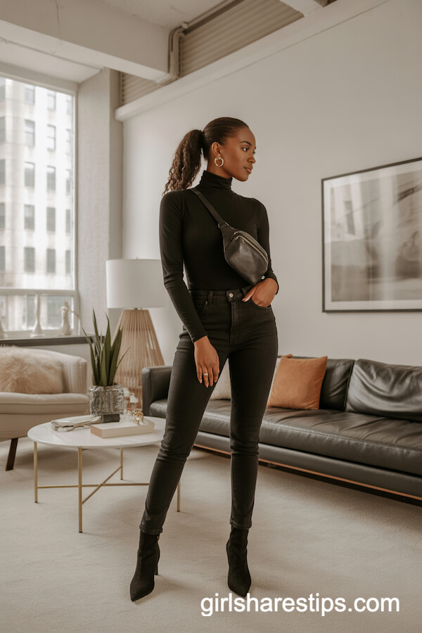 Black Turtleneck with Skinny Black Jeans