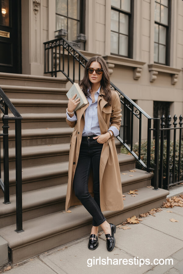 Trench Coat with Slim Black Jeans