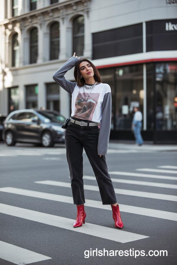 Graphic Tee with Cropped Black Jeans