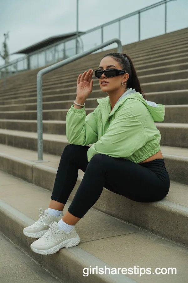 Sporty Neon Windbreaker Black Leggings