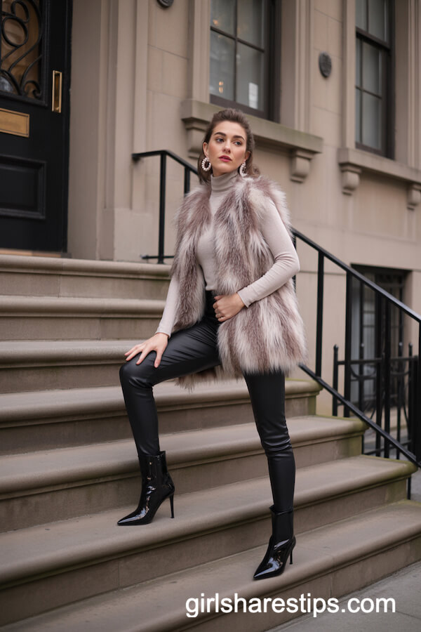 Faux Fur Street Style with Black Leggings
