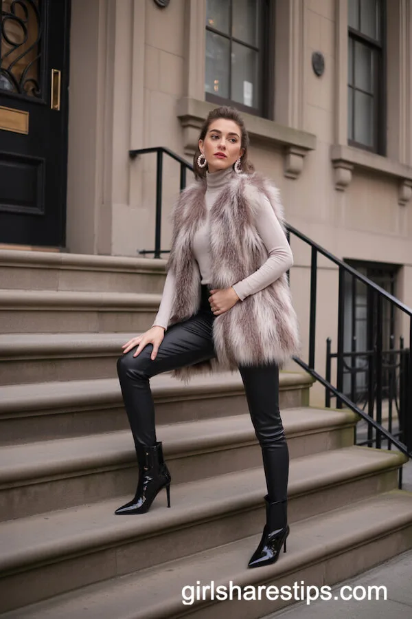 Faux Fur Street Style with Black Leggings