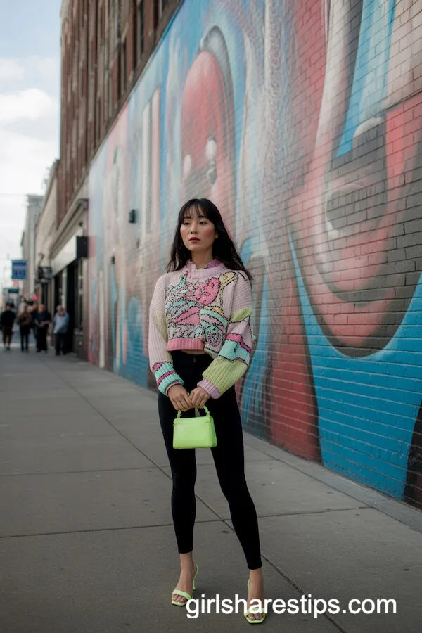 Colorful Sweater and Leggings for a Playful Urban Look
