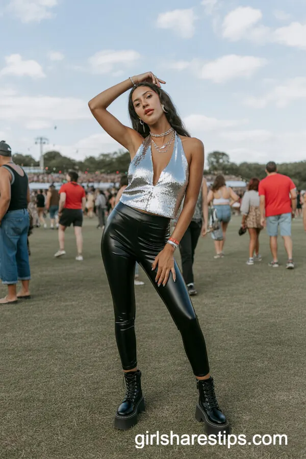 Party-Ready Festival Look: Sequin Top and Black Leggings