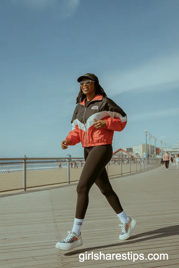 90s Retro Boardwalk Look with Colorblock Windbreaker