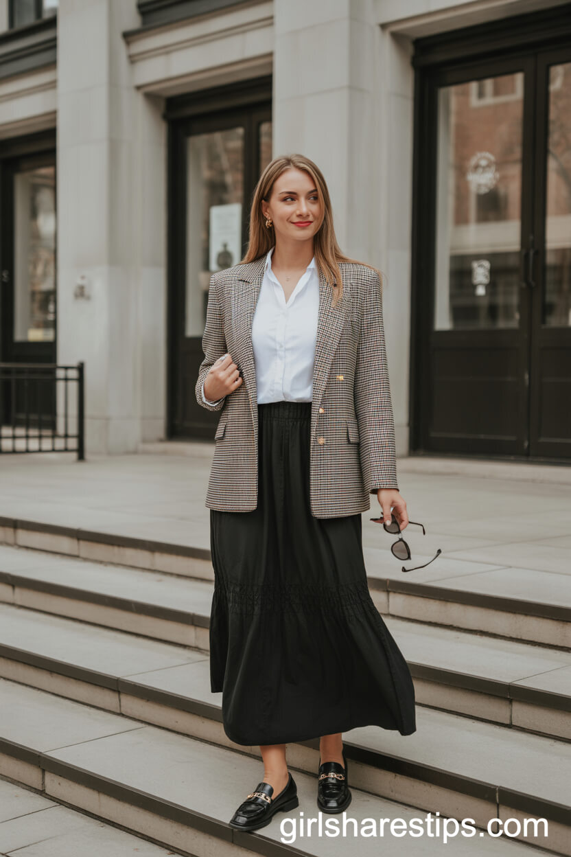 Plaid Blazer and Loafers