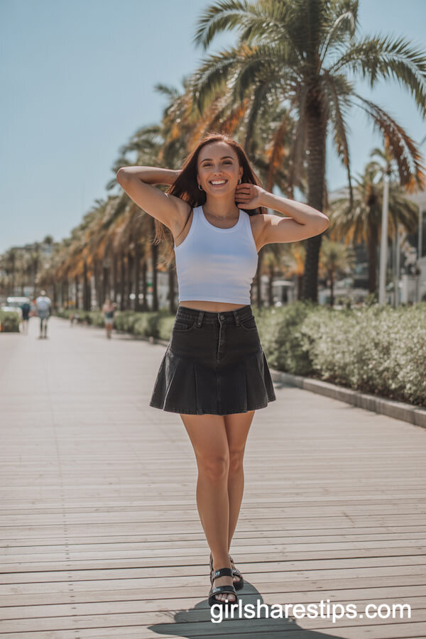 Summer Ready: Black Mini Skirt and Cropped Tank with Sandals